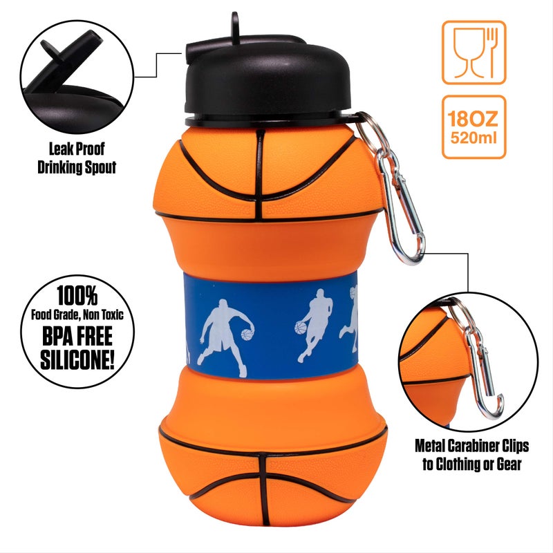 Maccabi Art Clip-On Collapsible BPA-Free Silicone Basketball Water Bottle for Kids, 18 Oz. Size - Image 5
